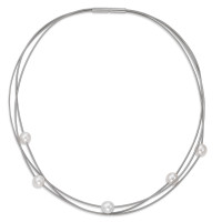 Edelstahl Spiral Collier 3-reihig mit 5 weißen Zuchtperlen und Bajonettverschluß -304549