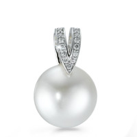 Pendentif Or blanc 750/18 K Diamant 0.06 ct, 15 Pierres, brillant, w-si perle d'eau douce-573347