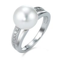 Bague Or blanc 750/18 K Diamant 0.06 ct, 12 Pierres, brillant, w-si perle d'eau douce-573356