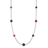 Halskette Nera aus geschwärztem Edelstahl mit Carbon und Pearls in Ruby Red, 80cm-592639