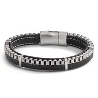Bracelet Cuir, Acier inoxydable 20.5 cm-595505
