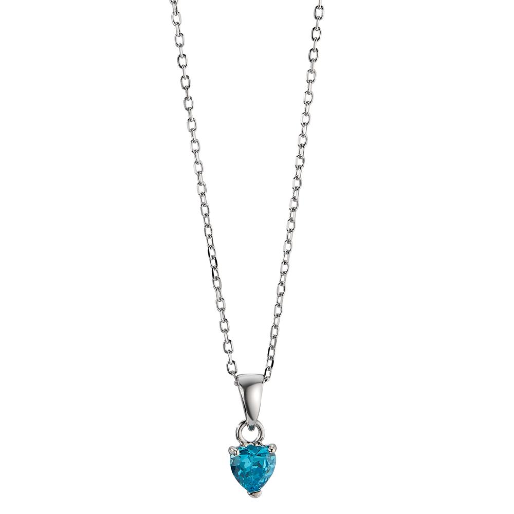 Halskette mit Anhänger Silber synth. Aquamarin rhodiniert Herz 42-45 cm verstellbar Ø5 mm-597733